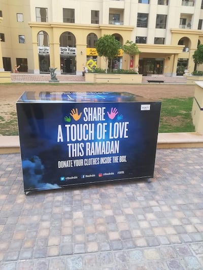 A clothes collection bin for the Share a Touch of Love campaign
