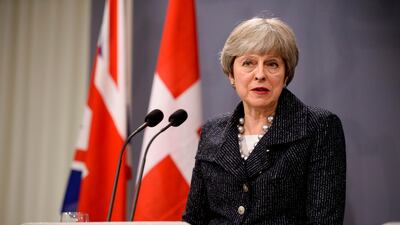 Britain's prime minister Theresa May speaks during a press conference with her Danish counterpart following talks at Christiansborg castle in Copenhagen. AFP/Ritzau Scanpix/Mads Claus Rasmussen