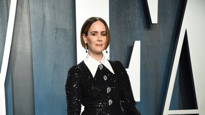 Sarah Paulson in custom Andrew GN at the Vanity Fair Oscar Party on Sunday, Feb. 9, 2020, in Beverly Hills, Calif. AP