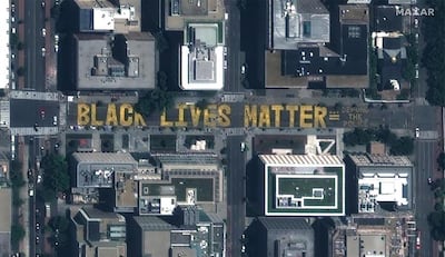 A satellite image shows a "Black Lives Matter" mural in Washington, DC on June 24, 2020. Reuters