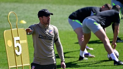 Atletico Madrid manager Diego Simeone during training in Majadahonda. AFP