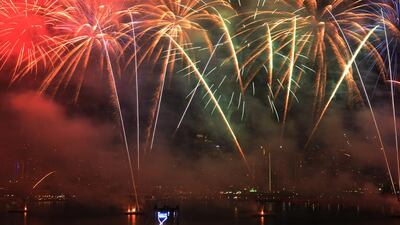 Fireworks explode over the water at the Galleria mall promenade on Maryah Island. Delores Johnson / The National