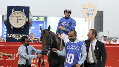 Jungle Cat, ridden by James Doyle after winning the Al Quoz Sprint. Pawan Singh / The National