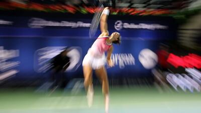 A slow exposure picture shows Sara Errani of Italy serving to Barbora Strycova of Czech Republic during their final match of Dubai Duty Free Tennis WTA Championships in Dubai, United Arab Emirates, 20 February 2016. EPA/ALI HAIDER
