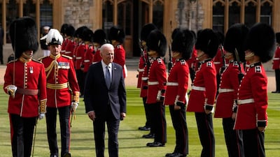 US President Joe Biden inspects a Guard of Honour at Windsor Castle. Getty Images