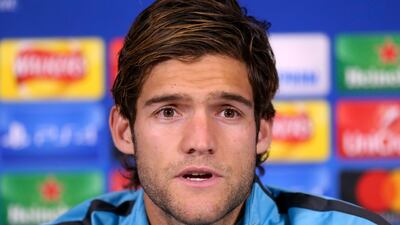 Chelsea's Marcos Alonso speaks during a press conference. Steven Paston / PA
