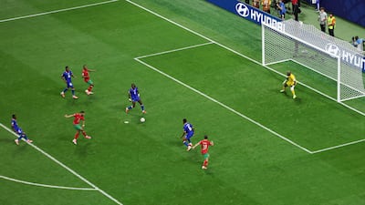Morocco's Ismael Saibari scores their second goal against Haiti in Atlanta. Reuters