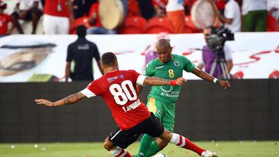 The first half was all Ahli with players such as Majed Al Hamadi continuing to press forward, taking the attack to Al Shabab. Satish Kumar / The National