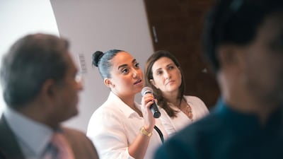 Marwa El Azab asks a question during the SME Academy talks. Alex Atack for The National.