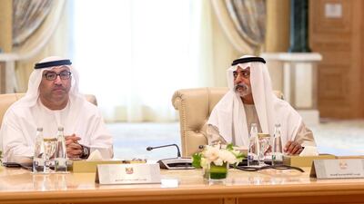 L-R: Dr Abdulrahman Al Owais, Minister of Health and Disease Prevention, and Sheikh Nahyan bin Mubarak, Minister of Culture and Knowledge Development, at the Cabinet meeting. Wam
