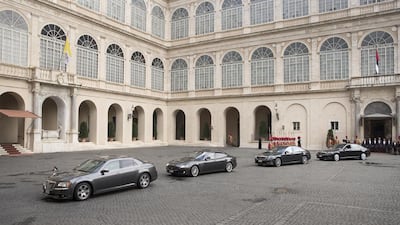 A motorcade carrying the UAE delegation led by Sheikh Mohamed bin Zayed leaves the Apostolic Palace. Ryan Carter / Crown Prince Court - Abu Dhabi