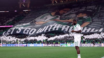 Al Ahli's Franck Kessie in front of a huge tifo before the game. Getty Images