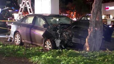 The car that was driven into pedestrians in the town of Sunnyvale, California on April 23, 2019. KGO-TV via AP