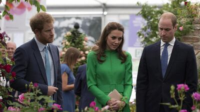 Prince Harry and the Duke and Duchess of Cambridge at the show. Courtesy RHS / Hannah McKay