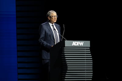 Bill Gates addresses delegates at the global pledging event held as part of Abu Dhabi Finance Week. Photo: Abu Dhabi Media Office