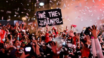 Fan react in Jurassic Park in Toronto as the Toronto Raptors defeat the Golden State Warriors. AP Photo