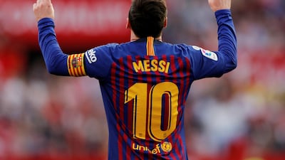 Messi celebrates his hat-trick moment. Reuters