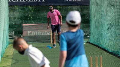 Ahmed Raza at the five-day clinic at the Rajasthan Royals Academy in Dubai. Antonie Robertson / The National