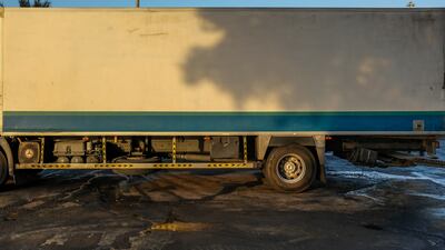 Augustine Paredes's geometric 'Sunset at the Mina Zayed Parking Lot' (2021). Photo: MEI Art Gallery