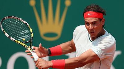 Rafael Nadal plays a backhand to Marinko Matosevic at the Monte Carlo Masters.