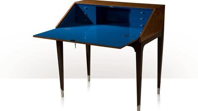 Reveal Blue laquered Desk from Theodore Alexander: Theodore Alexander is a maker of fine furniture, offering eclectic, traditional and modern classical furniture and accessories. It’s currently one of the largest furniture manufacturers in South East Asia.