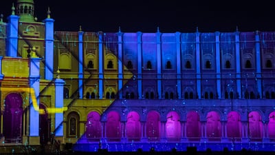 The Sharjah City Municipality building during the Sharjah Light Festival's opening night. Reem Mohammed / The National: