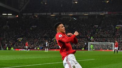 Manchester United's Mason Greenwood celebrates after scoring against Newcastle. AFP