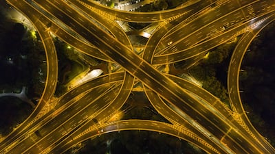 Empty highways at night in Shanghai. Bloomberg