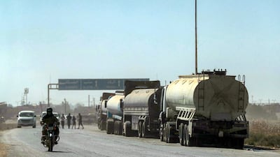 Oil tanker trucks in Syria’s north-eastern Hasakah province. Syrians rely on diesel for transport, as well as to power generators. AFP