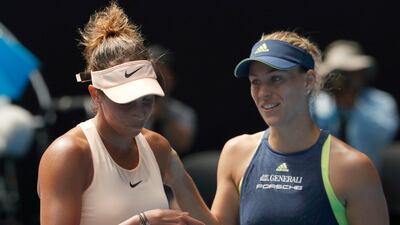 Angelique Kerber, right, and Madison Keys after their Australian Open quarter-final. Both players will compete at Dubai Duty Free Tennis Championships. Edgar Su / Reuters