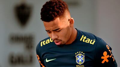 Brazil striker Gabriel Jesus takes part in a training session at Cidade do Galo, in Belo Horizonte. AFP