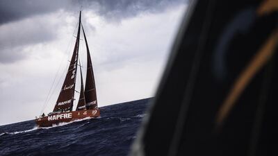 Mapfre tucks in to leeward of Alvimedica after successfully punching through the cold front, both resuming a northerly course towards Newport, during Leg 6 of the Volvo Ocean Race. Amory Ross / Team Alvimedica / Volvo Ocean Race