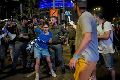 Israeli police detain a protester during a demonstration to call for the return of the hostages in Gaza. AP