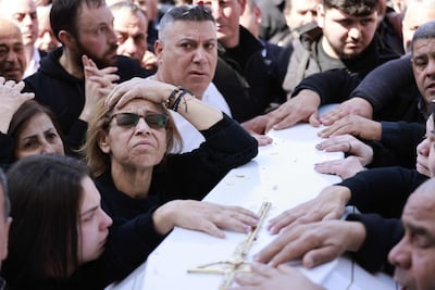 The funeral on Wednesday of Qlayaa village priest, Father Pierre Al Rahi, who was killed by Israel. AFP