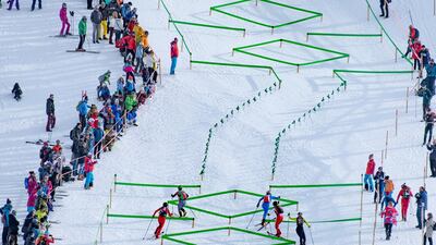 Athletes take part in quarter finals of the ski mountaineering women's wprint at the Winter Youth Olympic Games, on Monday January 13. AP