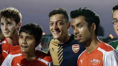 Mesut Ozil visits Arsenal Soccer School at The Sevens Stadium. Victor Besa for The National
