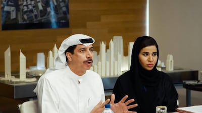 Essa Kazim, governor and executive chairman of the DIFC, left, during the company's review for the half-year operating review yesterday, September 21, 2014. Rebecca Rees for The National
