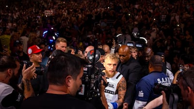 Jake Paul enters the arena prior to his fight against Anderson Silva at Desert Diamond Arena. Reuters