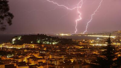 Lightning flashing through the sky over the French riviera city of Nice, southeastern France. AFP