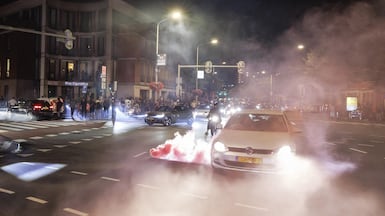 Morocco fans take to the streets in The Hague, the Netherlands, after the national team's defeat to France in the World Cup quarter-final. EPA