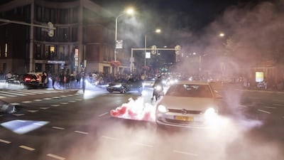 Morocco fans take to the streets in The Hague, the Netherlands, after the national team's defeat to France in the World Cup quarter-final. EPA