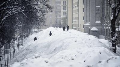A street used for snow cleared from central Moscow. The depth of snow in the Russian capital has reached a record 62cm. AFP
