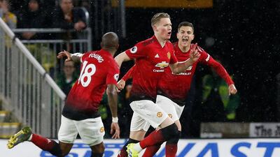 Manchester United's Scott McTominay celebrates scoring their first goal. Reuters