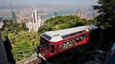 A Victorian-era tram takes visitors up to Hong Kong's Peak. Getty Images