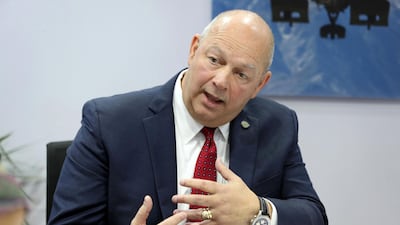 Steve Dickson, Federal Aviation Administration's chief, speaking to reporters at the Dubai Airshow. Chris Whiteoak / The National