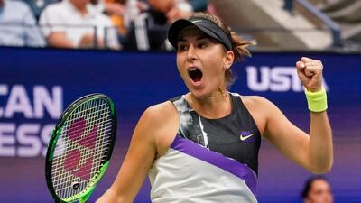 Belinda Bencic celebrates afer her victory over Naomi Osaka in the US Open fourth round. AFP