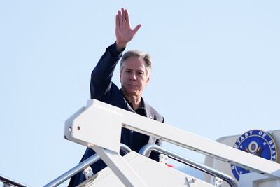 Secretary of State Antony Blinken boards a plane on Monday at Joint Base Andrews, in the US. Reuters