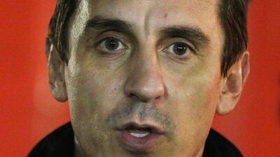 Salford City part-owner Gary Neville looks on during the FA Cup match against Notts County on Friday night. Chris Brunskill / Getty Images
