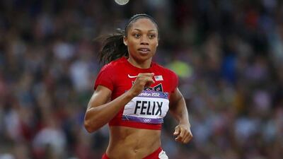 Allyson Felix shown during the 200 metres at the 2012 London Olympics. Lucy Nicholson / Reuters / August 6, 2012