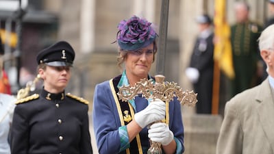 Scottish rower and Olympic gold medallist Katherine Grainger carries The Elizabeth Sword. PA